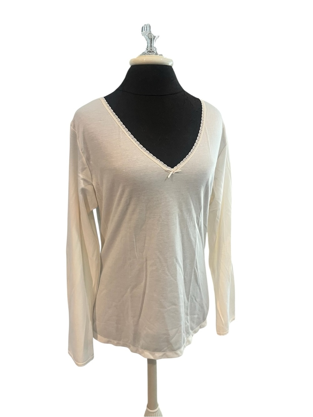 Cuddl Silks 1X Long Sleeve V Neck Under Shirt Lace Detail Cotton Blend Silky